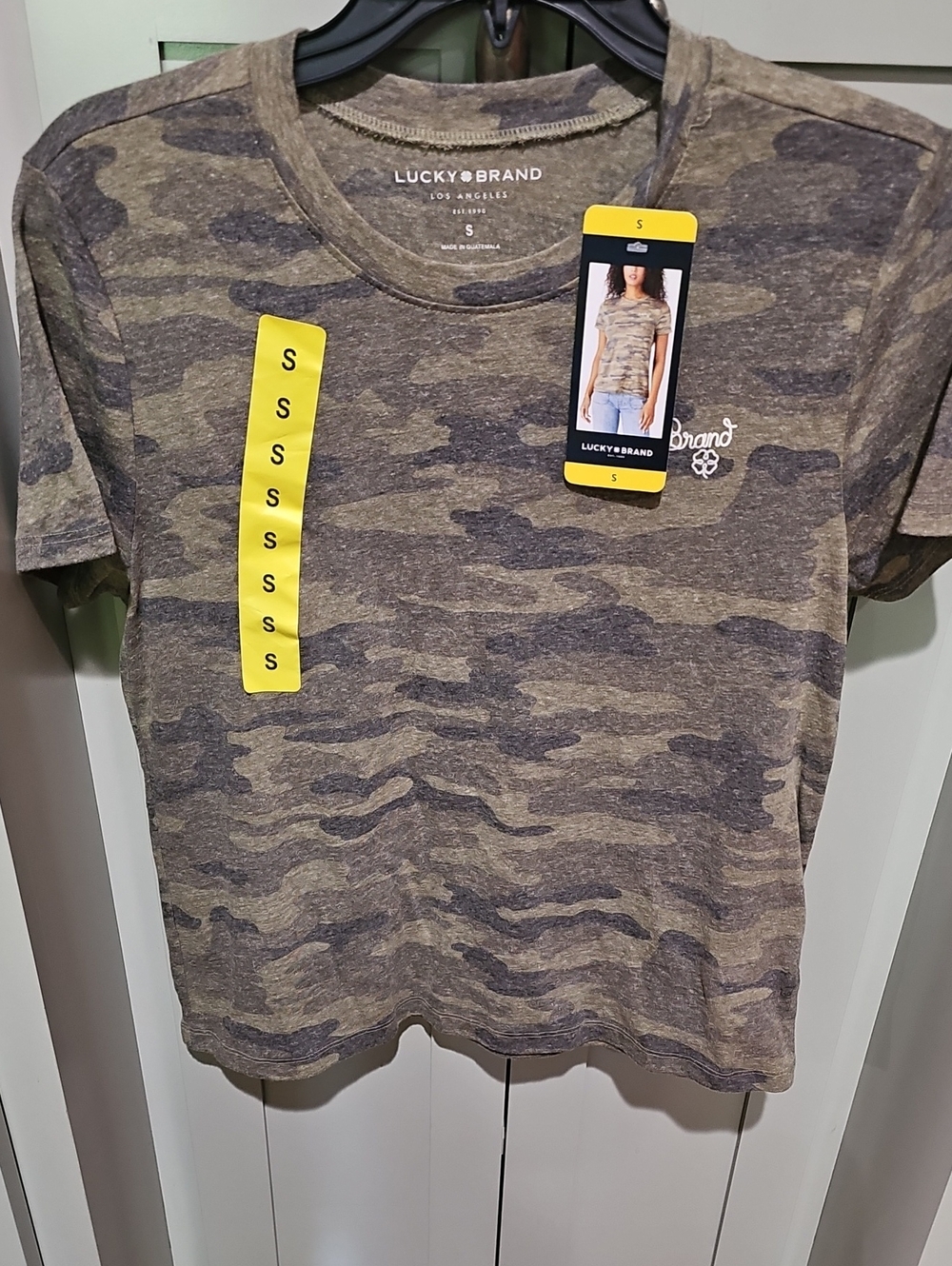 Lucky Brand Women’s Camo Short Sleeve Tee in Olive and Gray